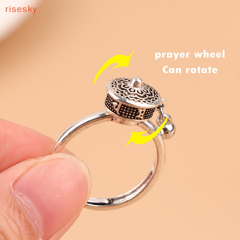 [risesky] Nhẫn Hở Cầu Nguyện Phật Giáo Chakras Hình Hoa Sen Có Thể Điều Chỉnh Kích Cỡ