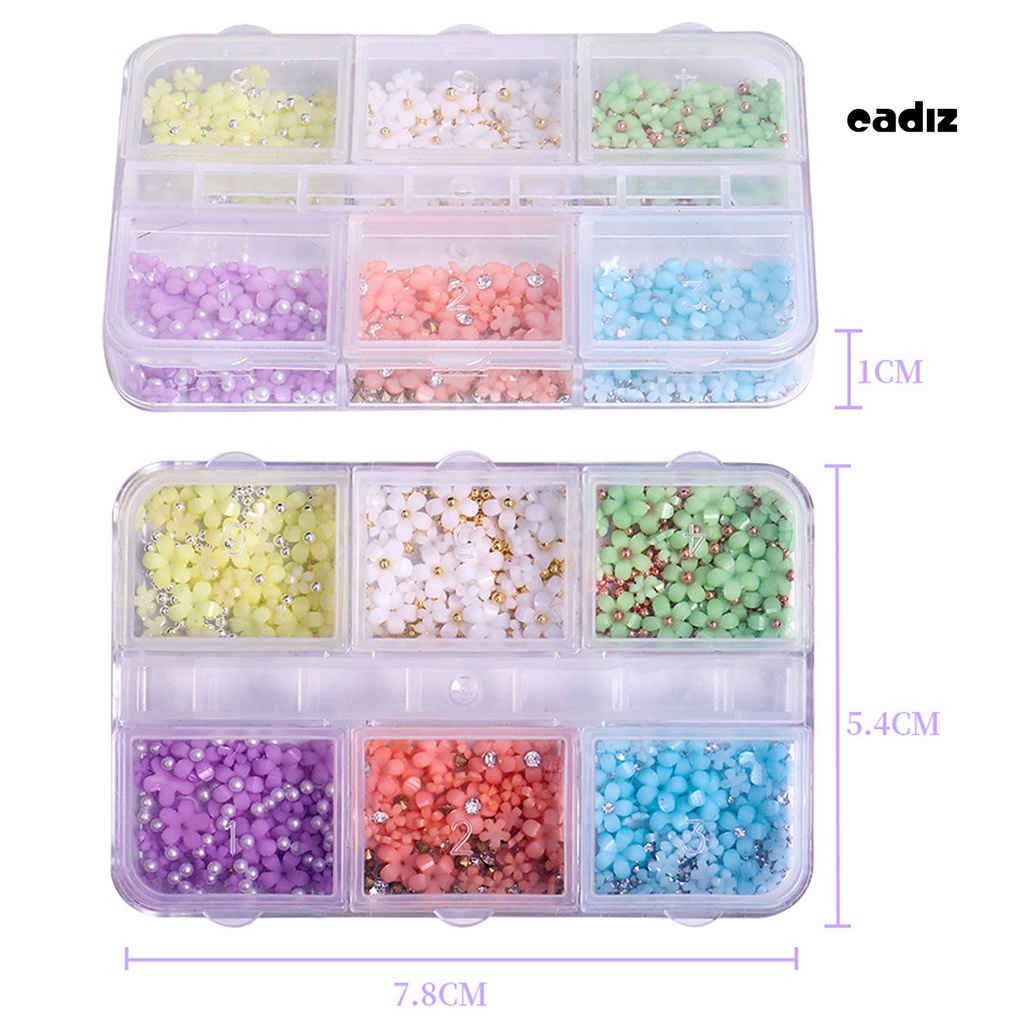 1 Hộp 6 Ngăn Đựng Hạt Ngọc Trai / Hoa Bằng Nhựa Dùng Trang Trí Móng Tay Nghệ Thuật DIY