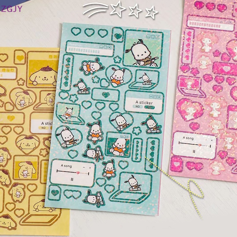 Set 6 Tấm Nhãn Dán Hello Kitty Màu Laser Chống Thấm Nước Trang Trí Đa Ứng Dụng Mới