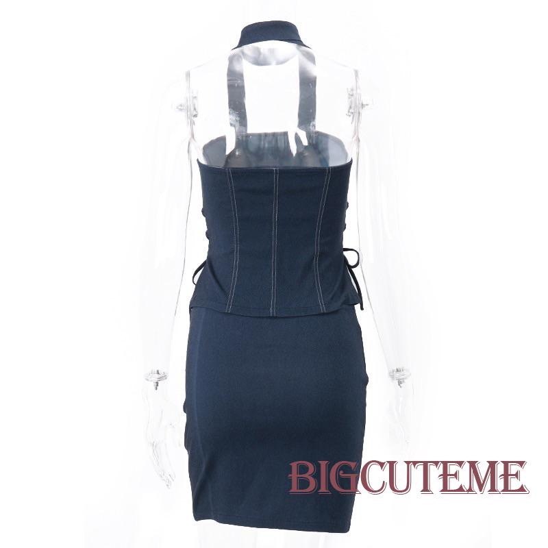 Bộ Trang Phục 3 Món Gồm Áo Ống Dây Chéo + Chân Váy Mini + Khăn Choàng Cổ Thời Trang Cho Nữ