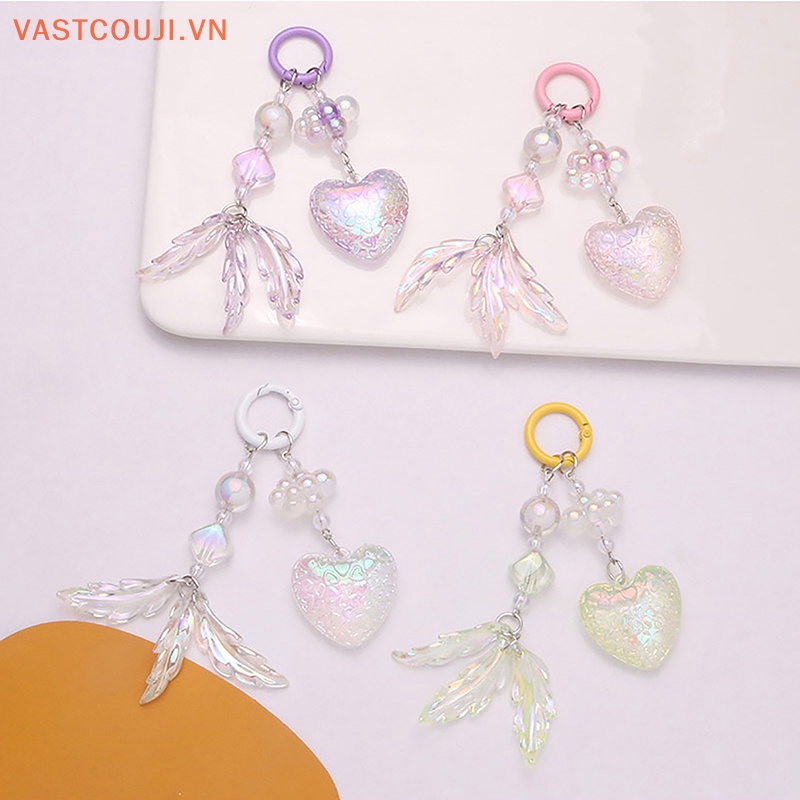Móc Khóa VASTJI Hình Trái Tim Chiếc Lá Nhiều Màu Phong Cách Hàn Quốc