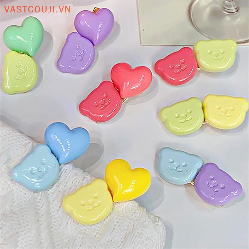 Kẹp Tóc Hình Chú Gấu Màu Kẹo Ngọt Dễ Thương Cho Nữ
