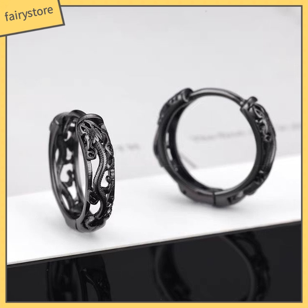1 Đôi Bông Tai Hình Rồng Rỗng Chạm Khắc Tinh Xảo Phong Cách Punk Dành Cho Nam