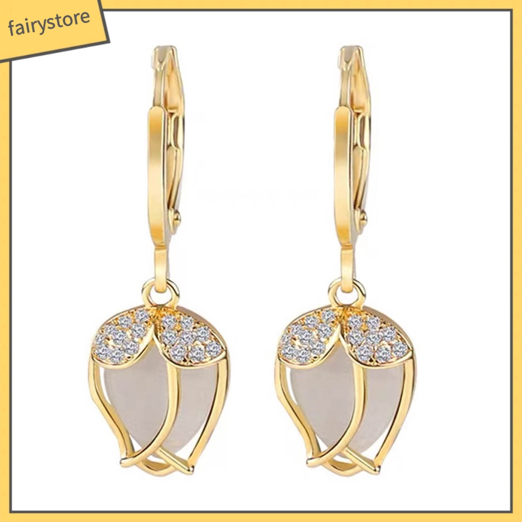 1 Đôi Bông Tai Hình Học Đính Đá Opal Cao Cấp Sang Trọng