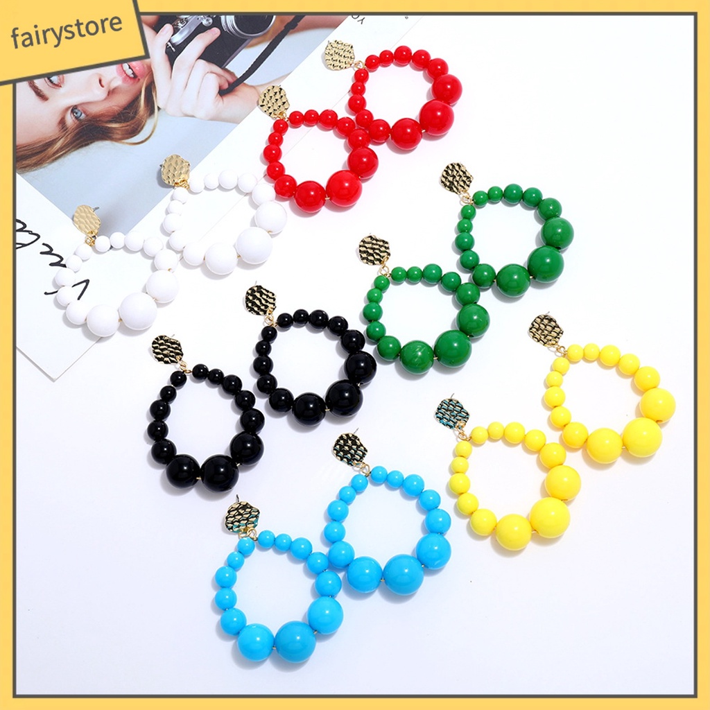 [FRO] 1 Đôi Bông Tai Hạt Nhựa Tròn Nhiều Màu Sắc Tươi Tắn Mặc Hàng Ngày Cho Nữ