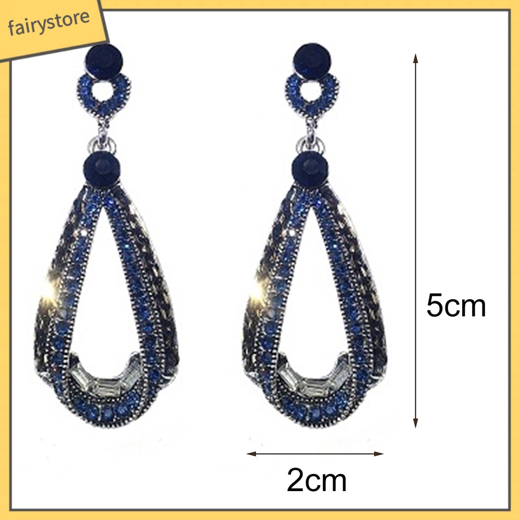 [FRO] Bông Tai Giọt Nước Đính Đá Xanh Lam Hình Giọt Nước Phong Cách Vintage Công Sở