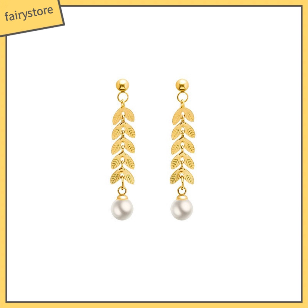 [FRO] 1 Đôi Bông Tai Đinh Tán Hình Học Đính Ngọc Trai Giả Sáng Bóng Dáng Dài Dễ Lên Màu Trang Trí Cho Nữ