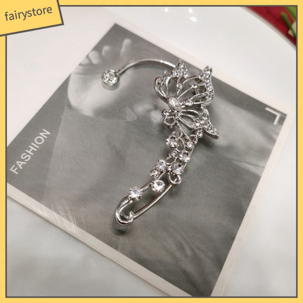 [FRO] Khuyên Kẹp Vành Tai Không Xỏ Dát Đá Hình Bướm Rỗng Phong Cách Hàn Quốc