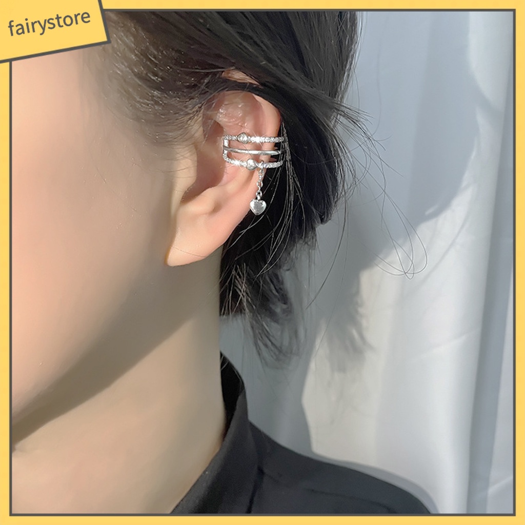 1 Khuyên Kẹp Vành Tai Nhiều Lớp Không Cần Khoan Lỗ Hình Trái Tim Đính Đá Thời Trang