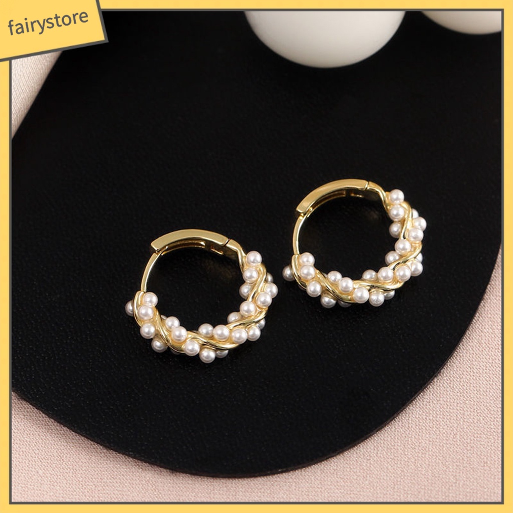 1 Đôi Bông Tai Tròn Đính Ngọc Trai Nhân Tạo Kiểu Dáng Sang Trọng Dành Cho Nữ