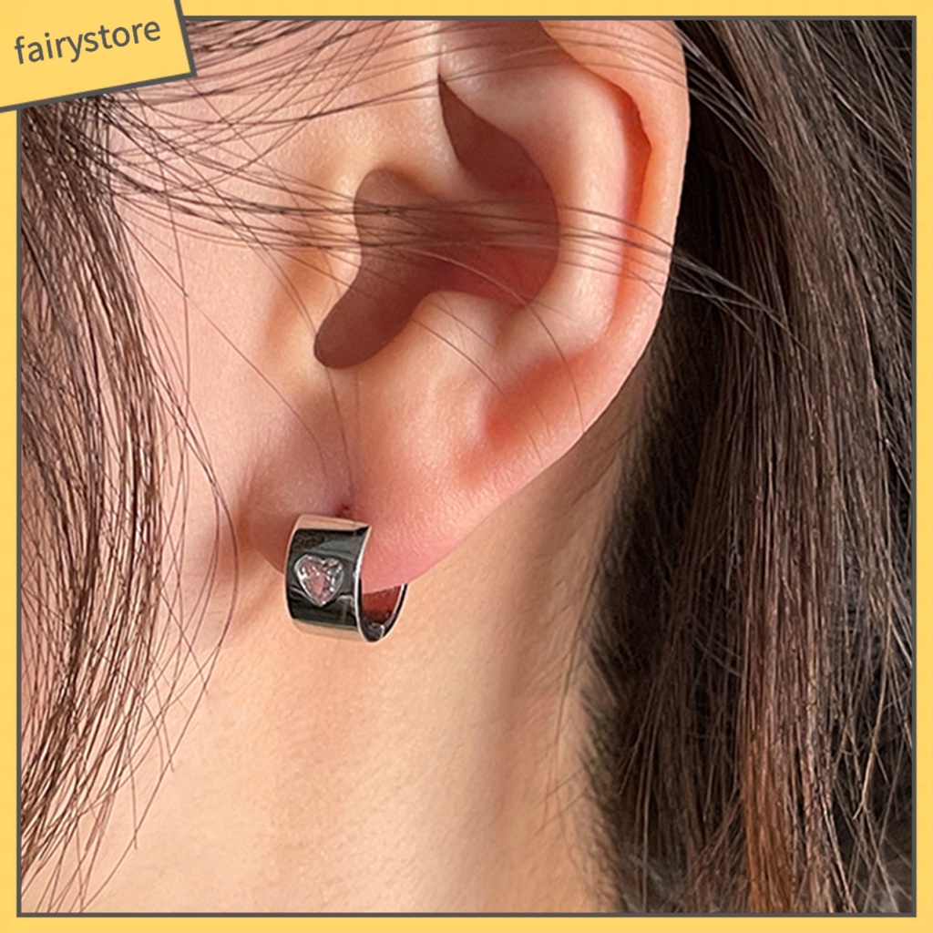 1 Đôi Bông Tai Hình Trái Tim Đính Đá Thời Trang Dành Cho Nữ