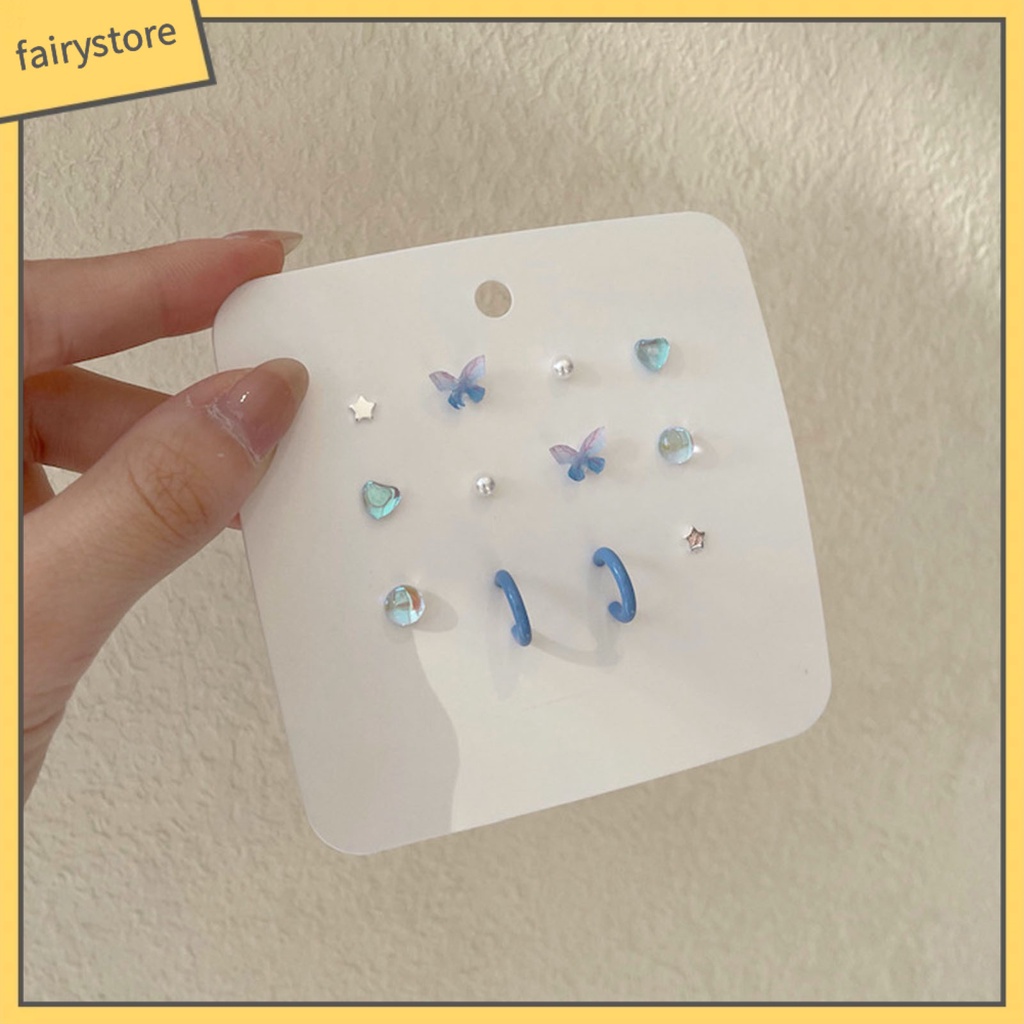 Set 6 Đôi Bông Tai Hình Hoa / Bướm / Ngọc Trai Giả Dễ Thương Cho Nữ