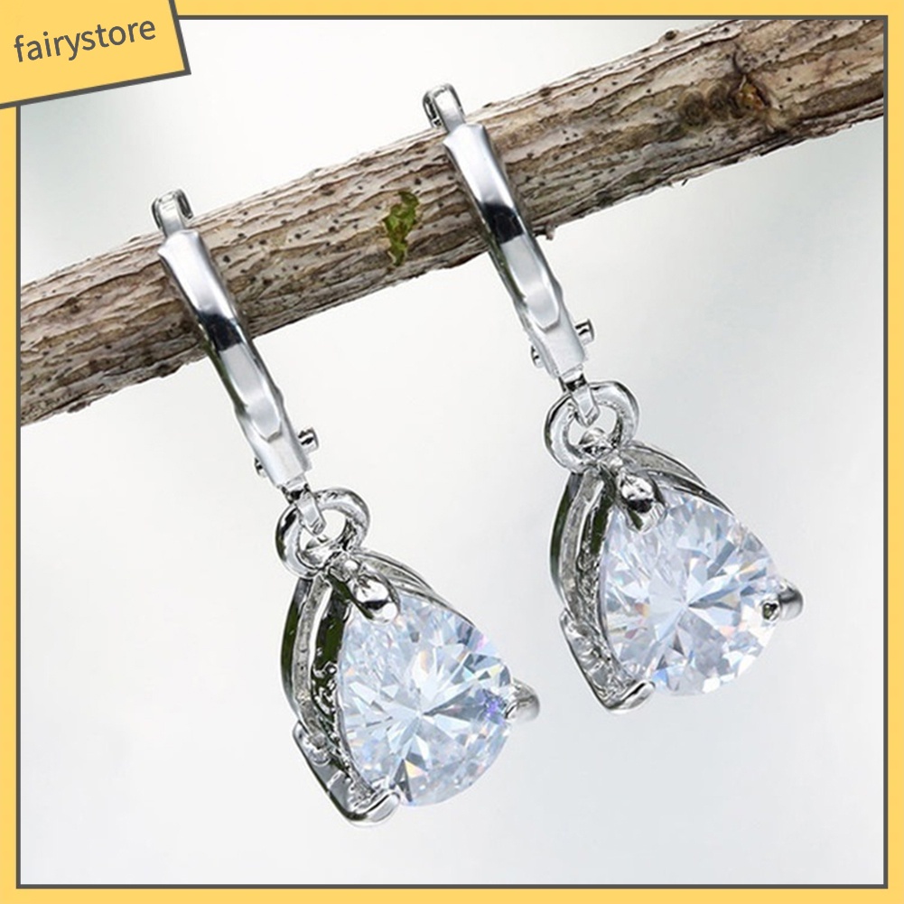 Bông Tai Dáng Dài Hình Giọt Nước Đính Đá Zircon Thời Trang Cho Nữ