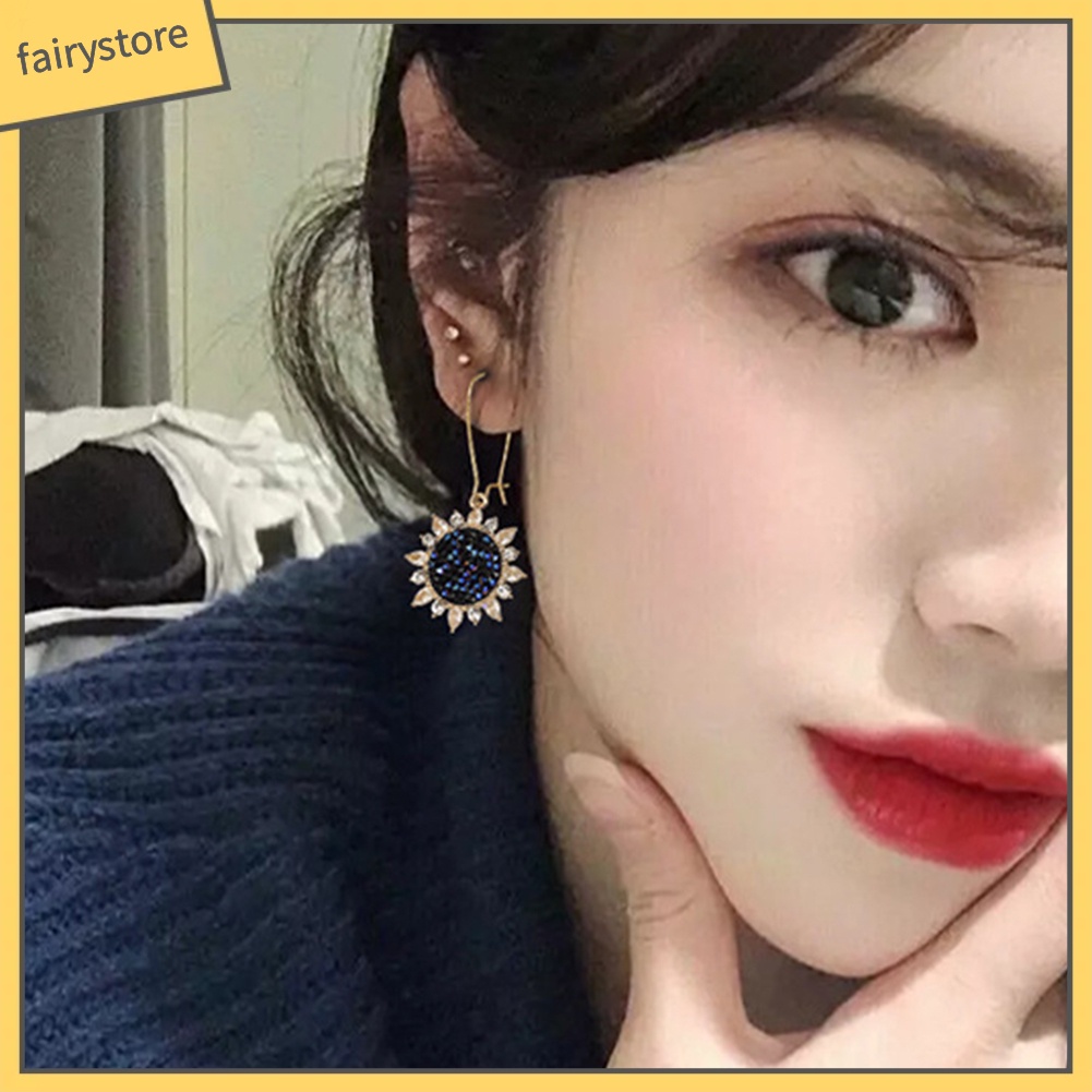 Bông Tai Hình Hoa Hướng Dương Đính Đá Zircon Sang Trọng Cho Nữ