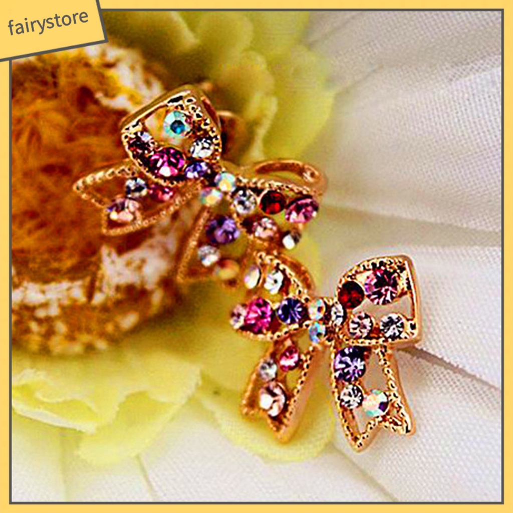 Bông Tai Hình Nơ Bằng Kim Loại Đính Đá Thời Trang Dành Cho Nữ