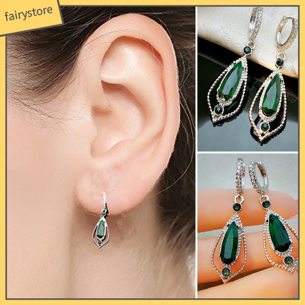 1 Đôi Bông Tai Hình Giọt Nước Đính Đá Zircon Thời Trang Dự Tiệc