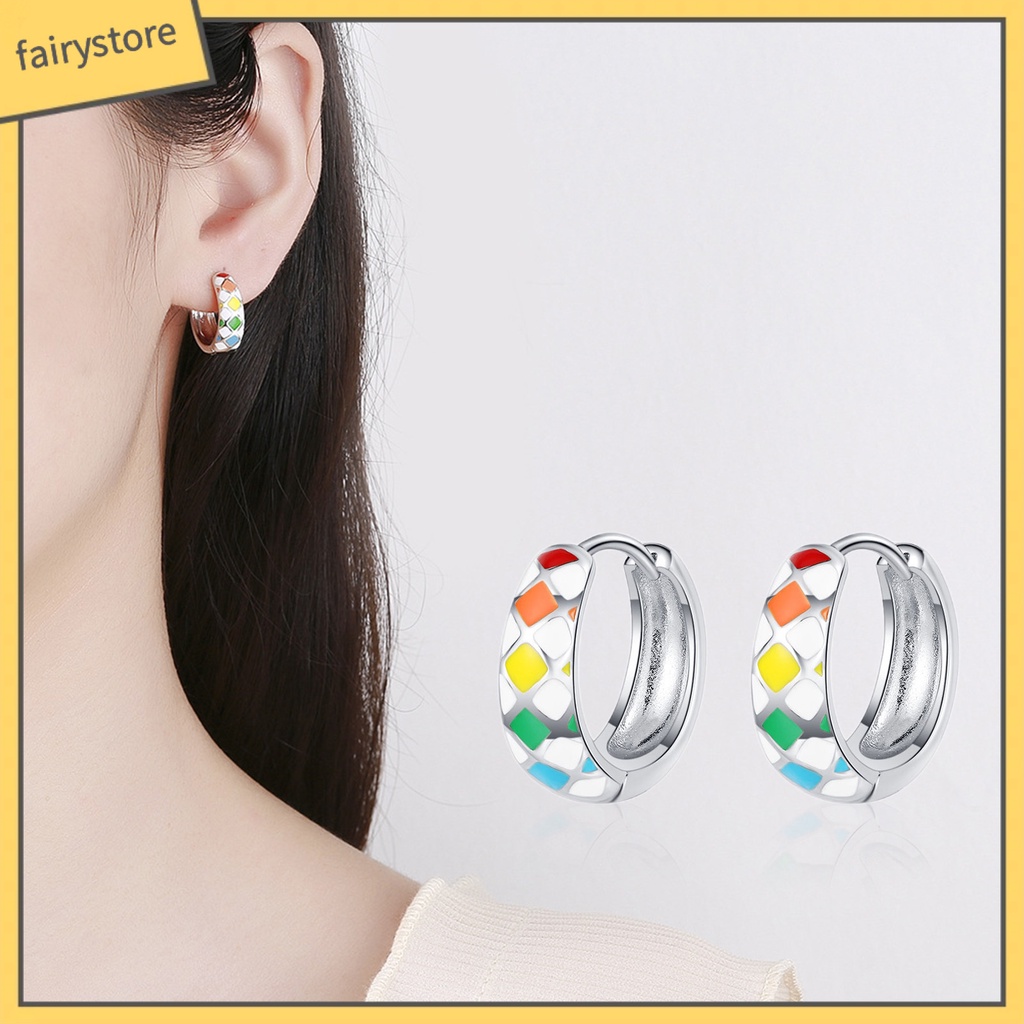 1 Đôi Bông Tai Tròn Họa Tiết Kẻ Ô Phong Cách Hàn Quốc Dành Cho Nữ