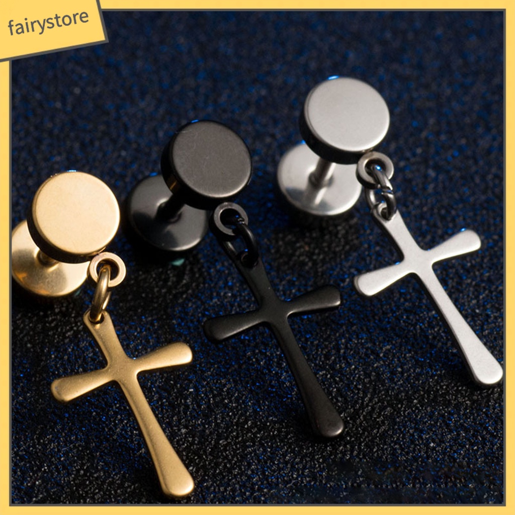 1 Đôi Bông Tai Treo Hình Chữ Thập Màu Sắc Trơn Dành Cho Nam Và Nữ