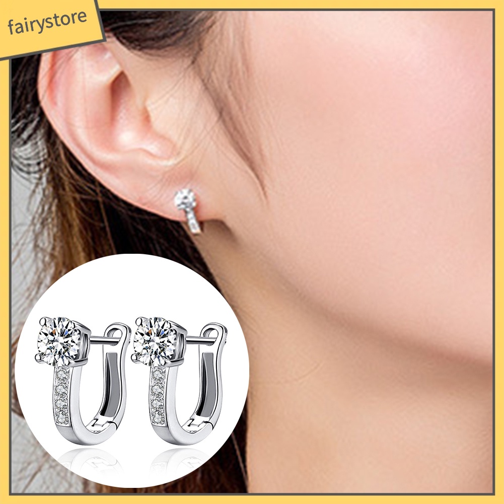 Bông Tai Mạ Bạc Hình Chữ U Đính Đá Thời Trang Dành Cho Nữ