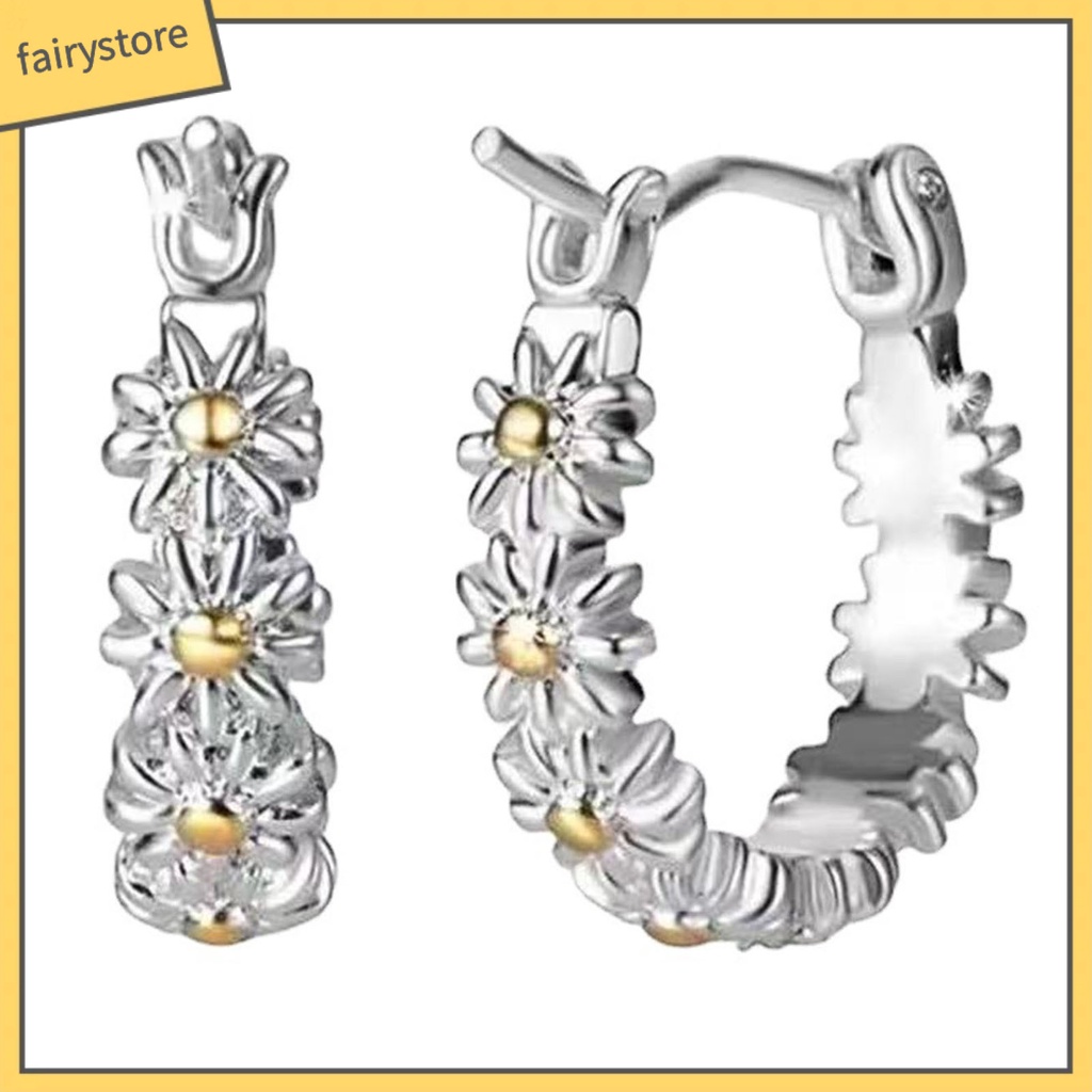 1 Đôi Bông Tai Tròn Họa Tiết Hoa Lấp Lánh Dành Cho Nữ