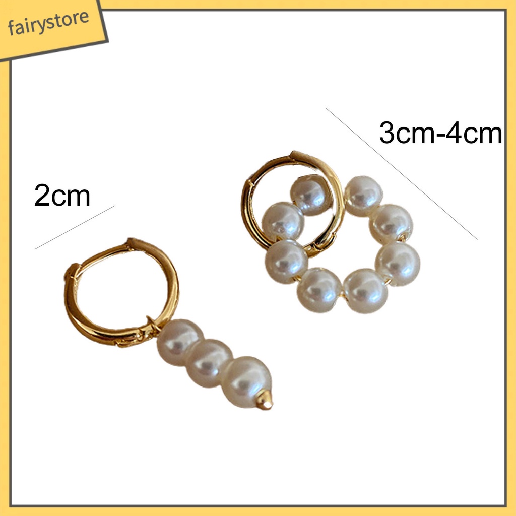 Đôi Khuyên Tai Vòng Tròn Đính Ngọc Trai Giả Không Đối Xứng Thoải Mái Mặc Hàng Ngày
