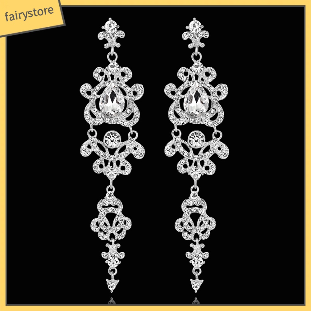 Bông Tai Dáng Dài Đính Đá Sang Trọng Cho Cô Dâu