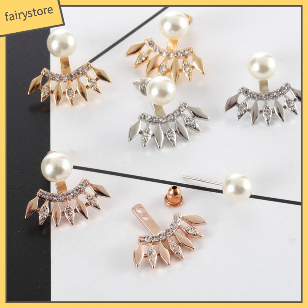 Bông Tai Hình Quạt Đính Đá &amp; Ngọc Trai Giả Thời Trang Cho Nữ