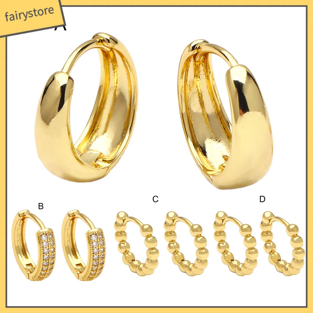 1 Đôi Bông Tai Tròn Màu Trơn Bề Mặt Mịn Chống Biến Dạng Nhanh Trang Trí Khối Đá Zirconia Bền Bỉ Dành Cho Bạn Nữ