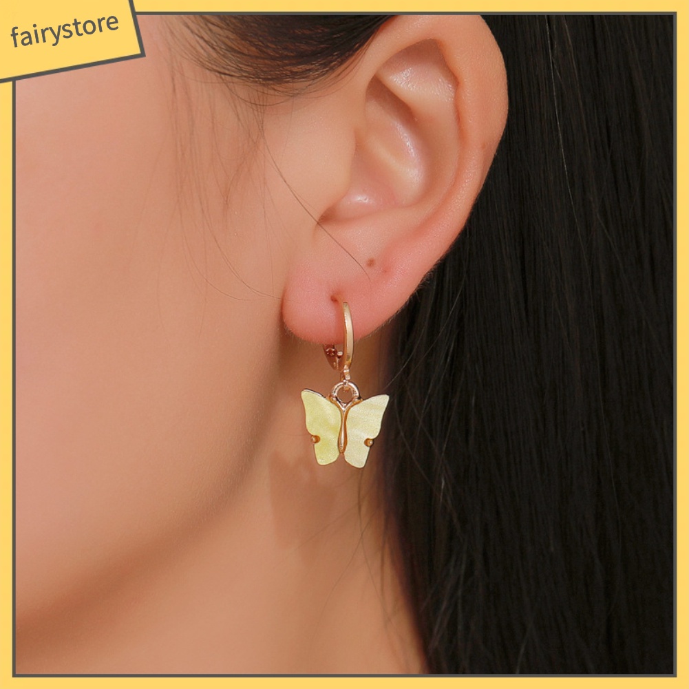 Bông Tai Acrylic Hình Bướm Màu Sắc Ngọt Ngào Thời Trang Cho Nữ