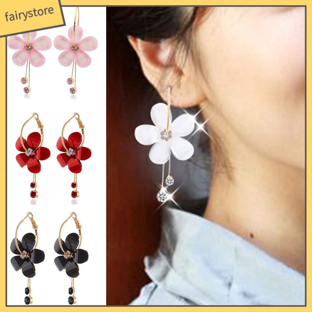 1 Đôi Bông Tai Dáng Dài Hình Hoa Đính Đá Thời Trang Cho Nữ