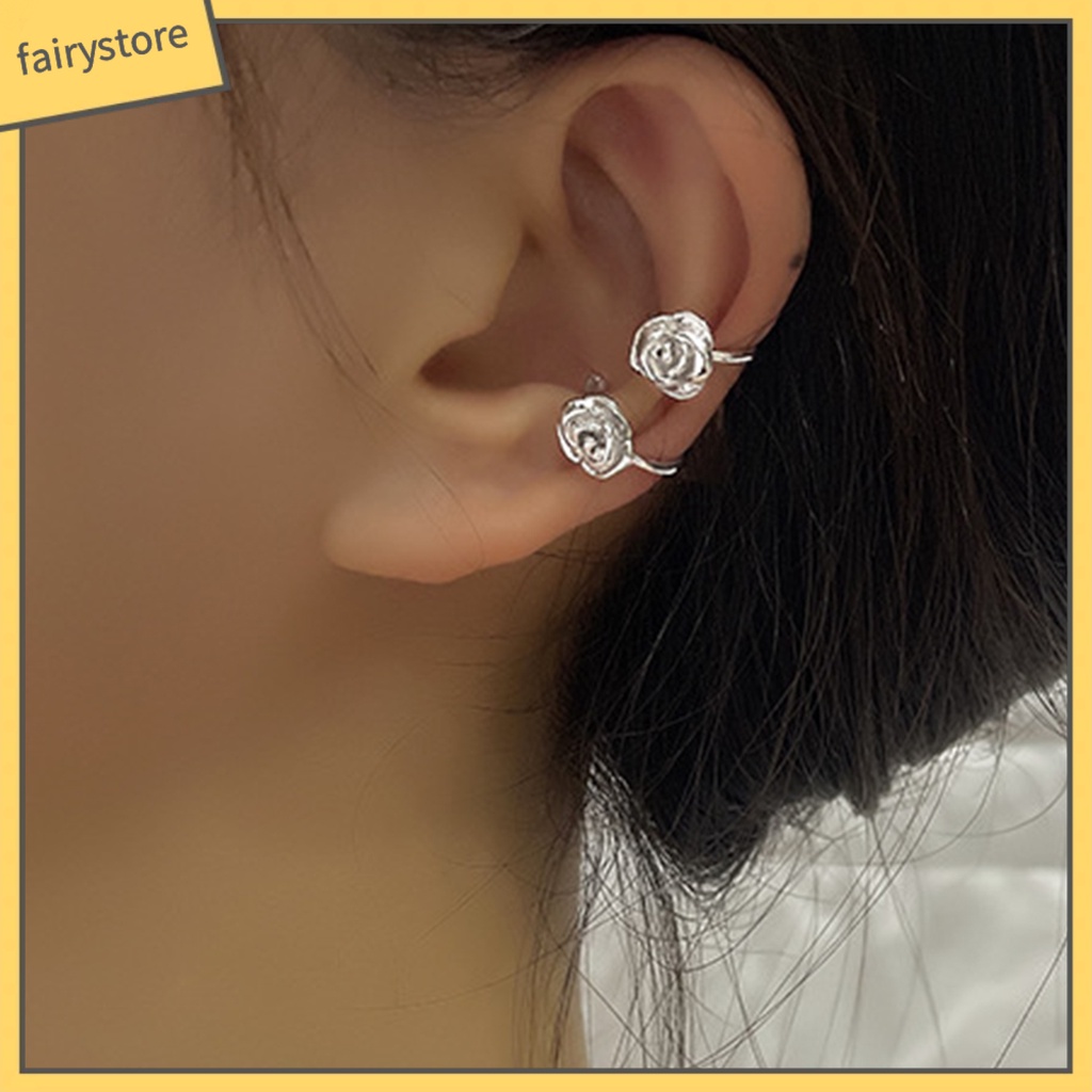 1 Khuyên Tai Dạng Kẹp Mạ Điện Sáng Bóng Hình Hoa Hồng Không Cần Khoan Lỗ Thanh Lịch Thời Trang Cho Nữ