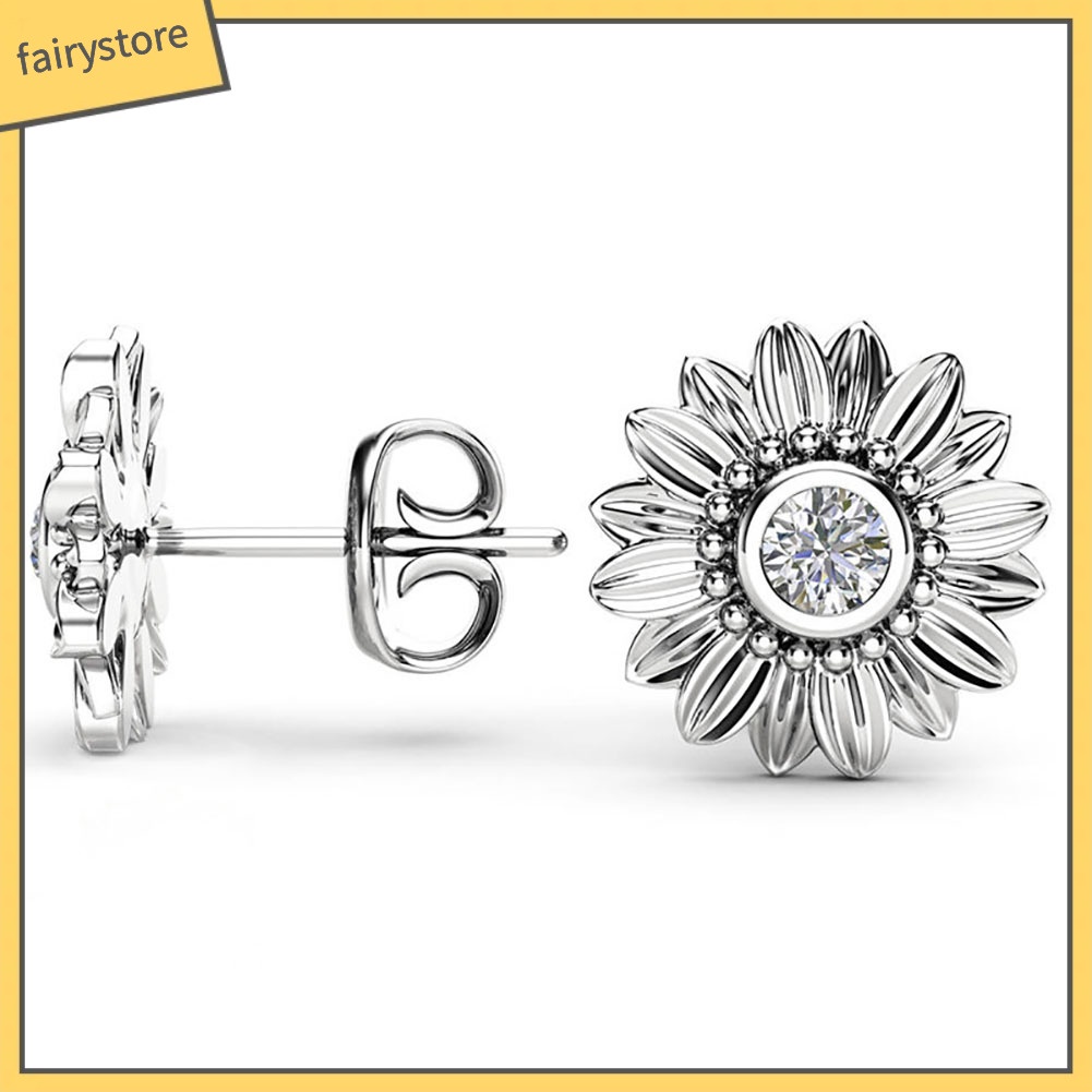 Đôi Bông Tai Hình Hoa Hướng Dương Đính Đá Thời Trang Cho Nữ