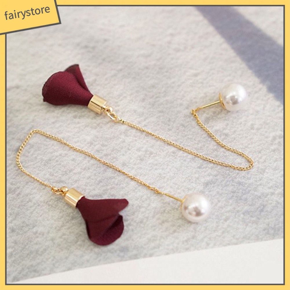 Khuyên Tai Chuỗi Dài Đính Hoa Ngọc Trai Nhân Tạo Thời Trang Cho Nữ