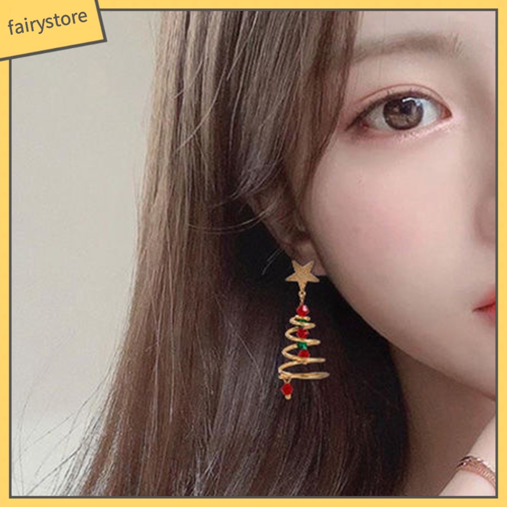 [FRO] 1 Đôi Bông Tai Hình Cây Thông Ngôi Sao Năm Cánh Mạ Màu Sắc Tương Phản Dành Cho Nữ
