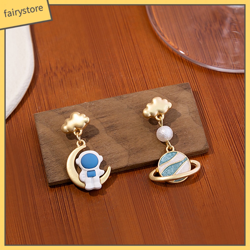1 Đôi Bông Tai Hình Học / Mặt Trăng / Hành Tinh Hoạt Hình 3D Không Đối Xứng Thời Trang Cho Nữ