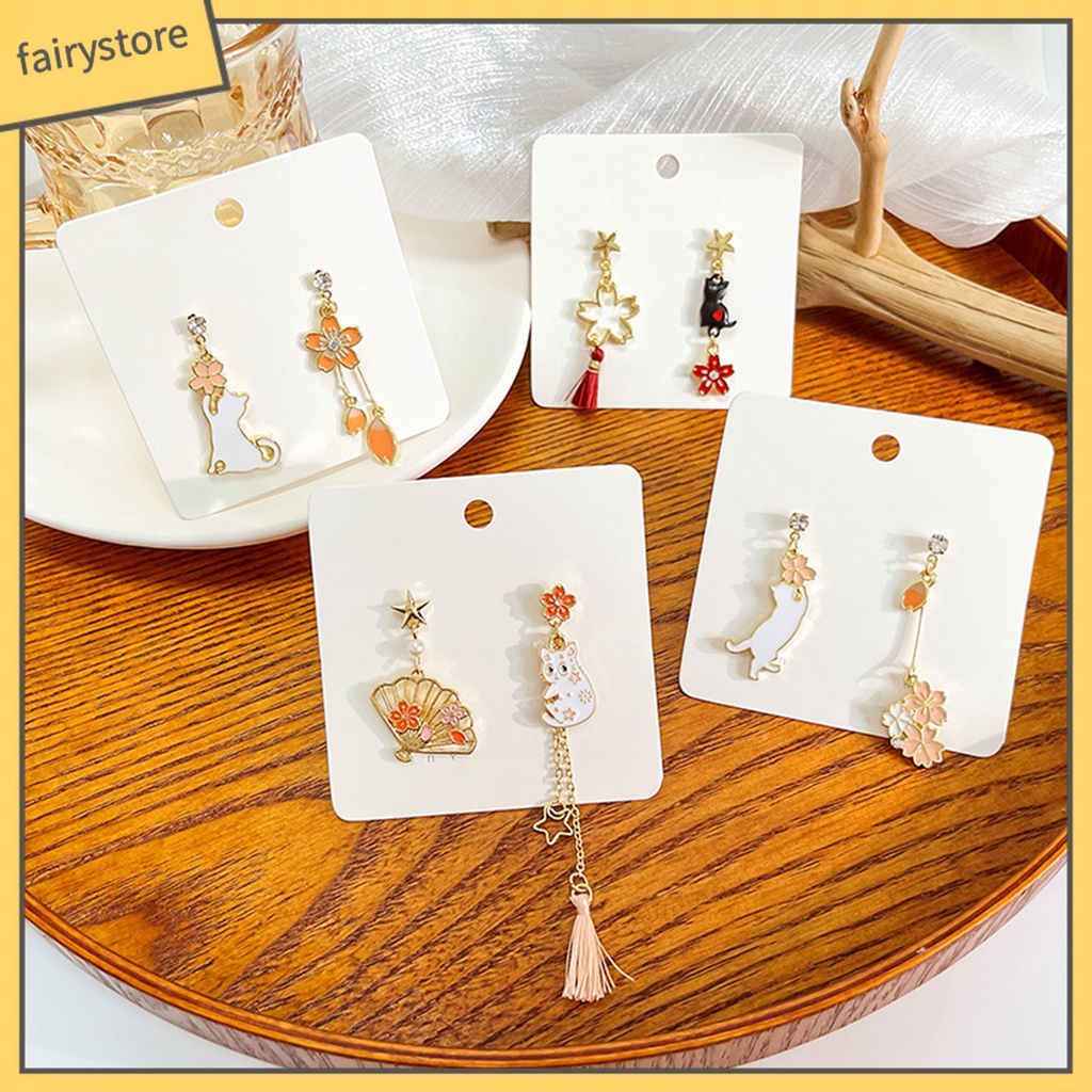 1 Đôi Bông Tai Mạ Điện Hình Hoa / Mèo Hoạt Hình Chống Phai Màu Thời Trang Cho Nữ