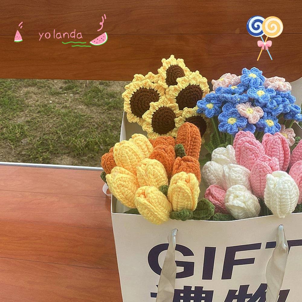 Bó Hoa Hồng Đan Tay Chất Liệu Cotton Dùng Để Trang Trí Nhà Cửa / Tiệc Cưới