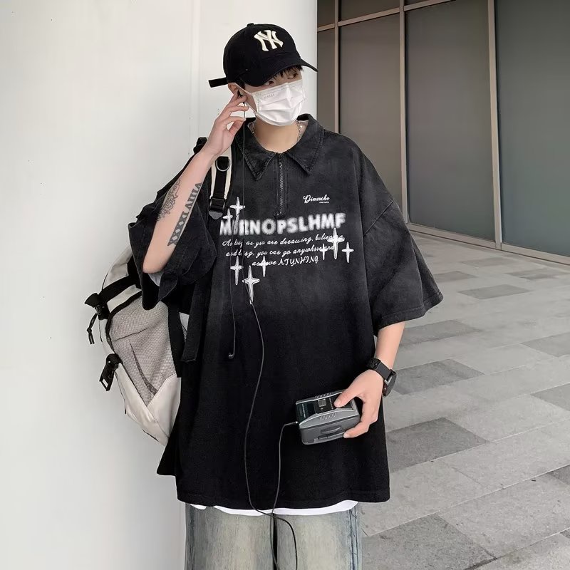 Áo Thun polo Ngắn Tay Phong Cách Đường Phố Mỹ Cá Tính