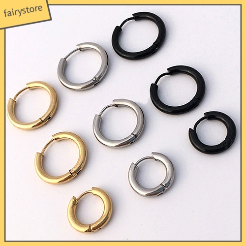 1 Khuyên Tai Tròn Bằng Thép Titan 16 / 21 / 23mm Phong Cách Gothic Punk Đơn Giản