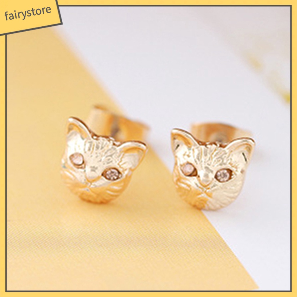 1 Đôi Khuyên Tai Hình Mèo Đính Đá Dễ Thương Cho Nữ