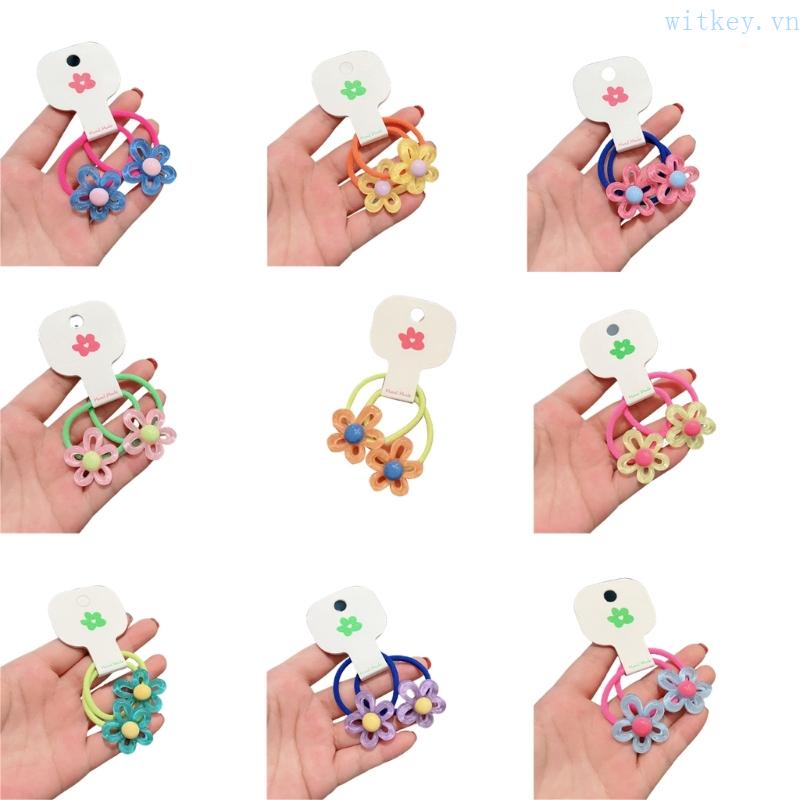 Set 2 Dây Cột Tóc Cao Su Co Giãn Đính Hoa Dành Cho Bé Gái Mẫu Giáo