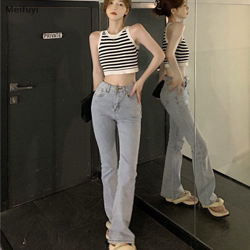 Áo Hai Dây Cổ Tròn Họa Tiết Kẻ Sọc Thời Trang Mùa Hè Quyến Rũ Cho Nữ