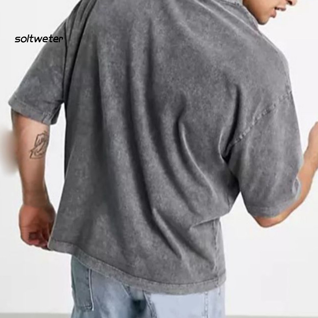 Áo Thun Cổ Chữ V Dáng Rộng Màu Sắc Tinh Khiết Phong Cách Vintage Thời Trang Mùa Hè Cho Nam