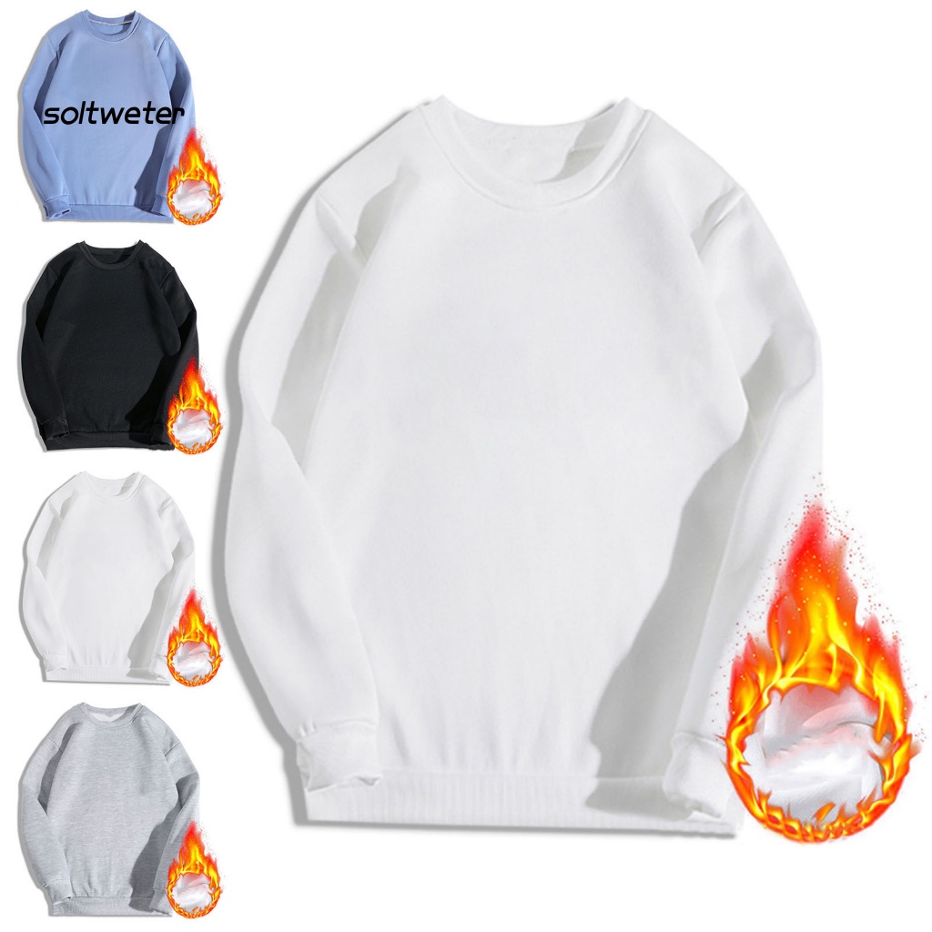 Áo Nỉ Cổ Tròn Màu Sắc Trơn Giữ Nhiệt Thời Trang Mùa Đông Cho Nam