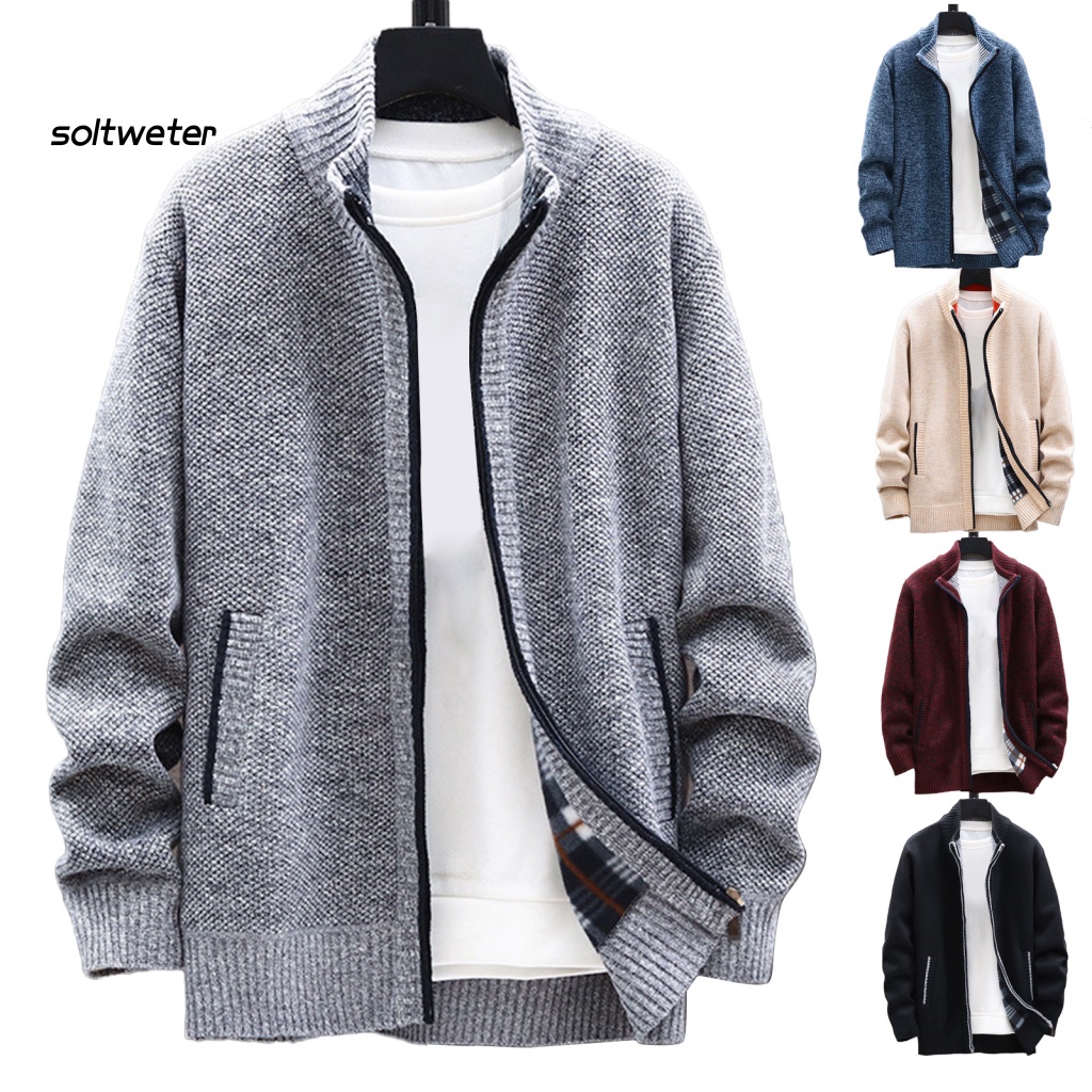 Áo Khoác Cổ Đứng Tay Dài Màu Trơn Dày Dặn Thời Trang Thu Đông Cho Nam