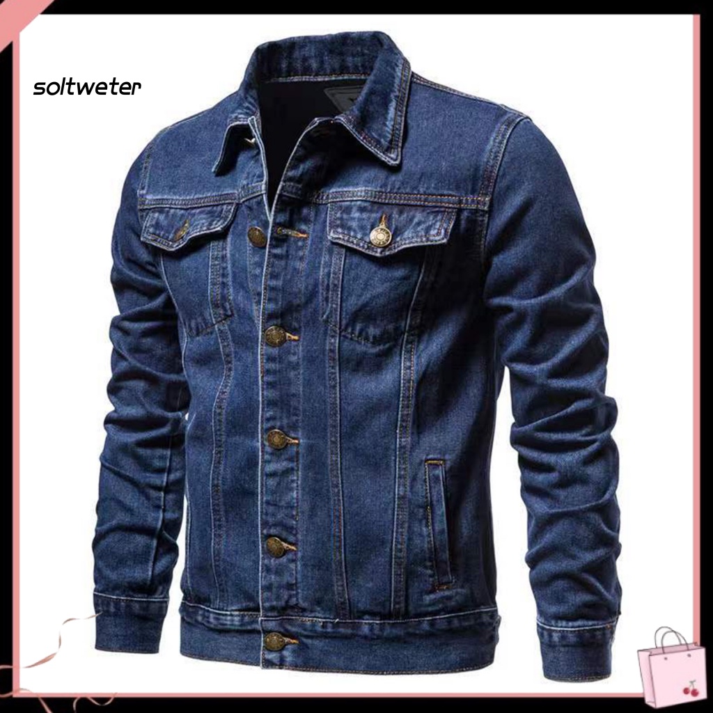 Áo Khoác Denim Tay Dài Màu Sắc Đơn Giản Thời Trang Đường Phố