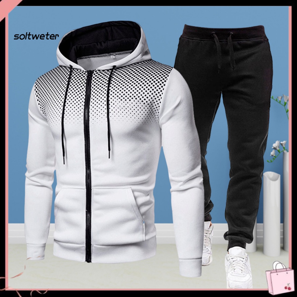1 Bộ Áo Hoodie + Quần Thể Thao Có Túi + Dây Rút In Họa Tiết Thời Trang Cho Nam