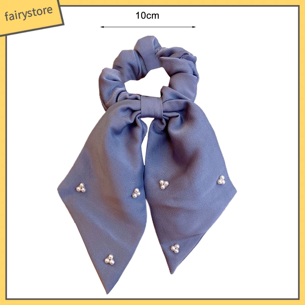 Dây Cột Tóc Đính Nơ Ruy Băng Và Ngọc Trai Giả Mini Thanh Lịch Cho Nữ