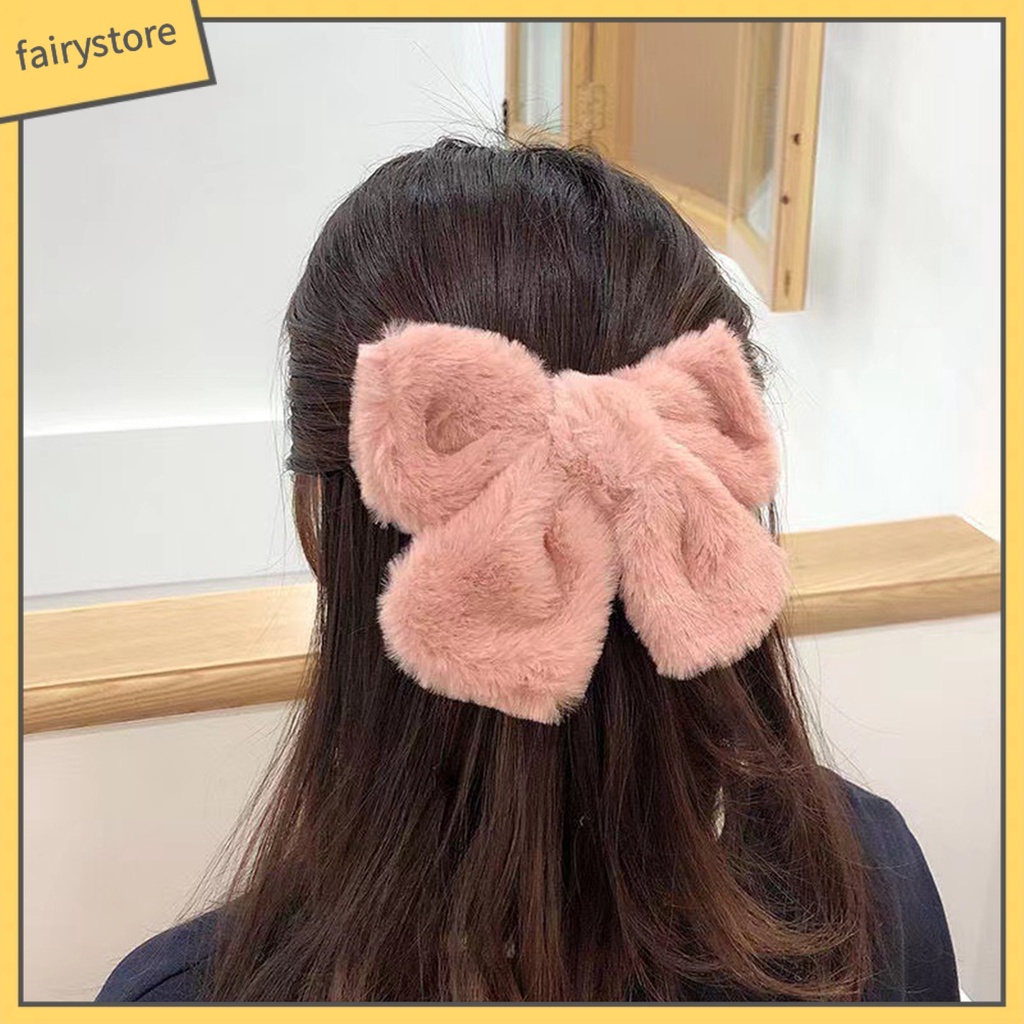 [FRO] Kẹp Tóc Đính Nơ Lớn Phủ Lông Co Giãn Không Trơn Nhẹ Nhàng Thủ Công Tinh Tế Trang Điểm Cho Bé Gái