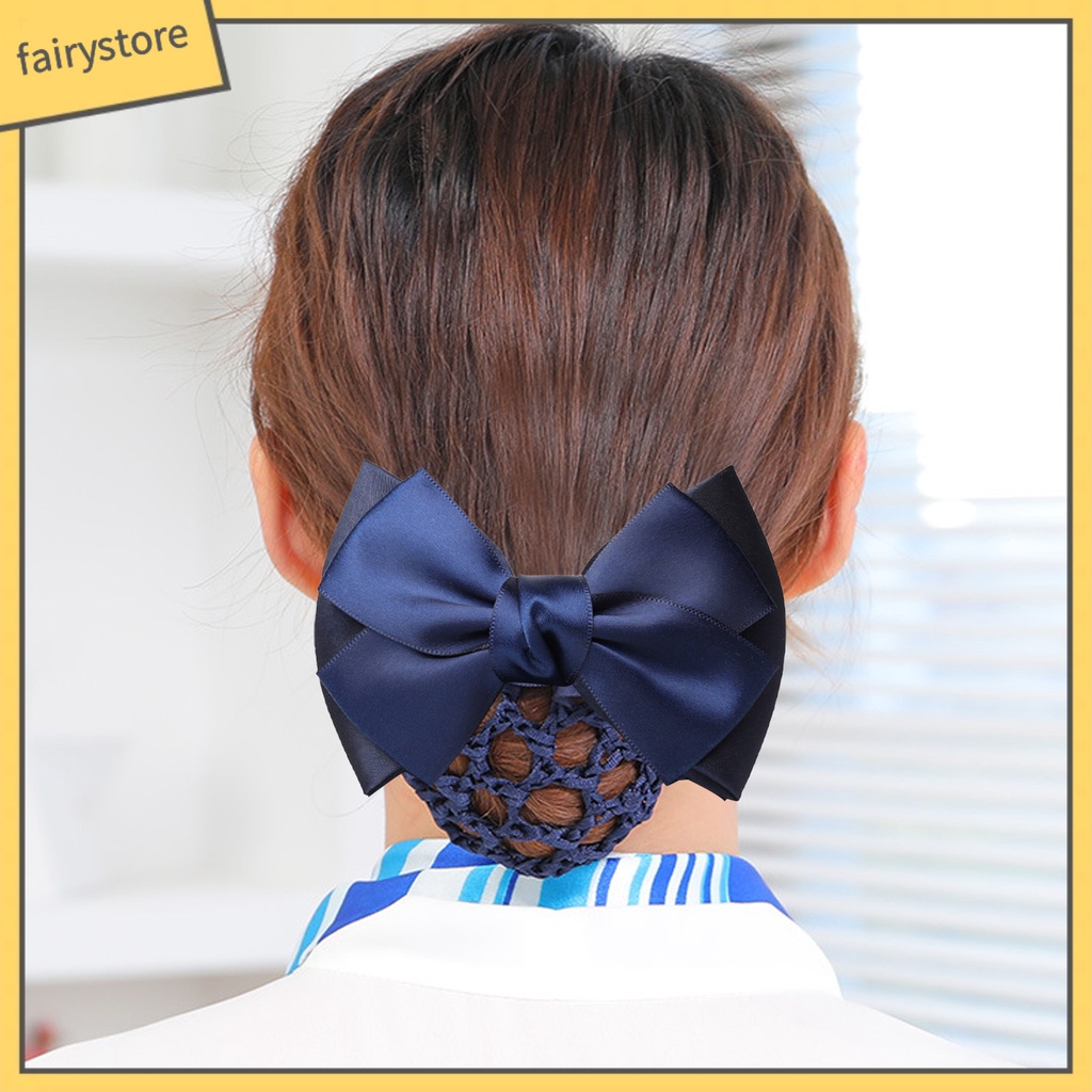 [FRO] Mũ Lưới Thắt Nơ Kẻ Sọc Màu Sắc Tương Phản Chống Trượt Trang Trí Tóc Y Tá Cho Nữ